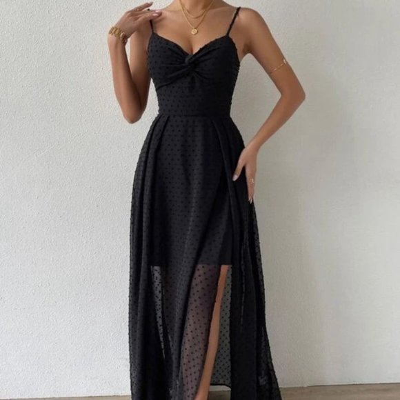 Swiss Dot Cami Maxi Dress BLACK - Picture 5 of 9